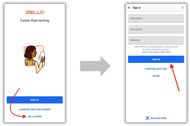 Log in to Zello Work